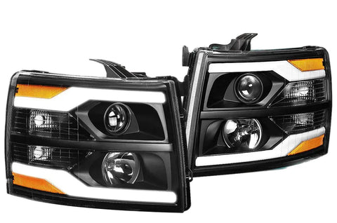 2007-2014 Chevy Silverado Dual Led Drl Projector Headlight/Lamp Black/Amber DNA MOTORING
