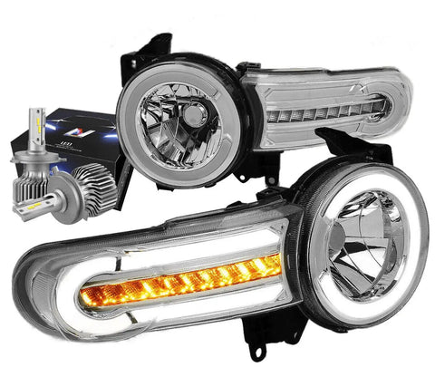2007-2014 Fj Cruiser Led Sequential Headlight W/Led Kit+Coolfan Chrome/Clear DNA MOTORING
