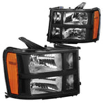 2007-2014 Gmc Sierra 1500 2500 3500 Headlight Lamps Left+Right Black/ Amber DNA MOTORING