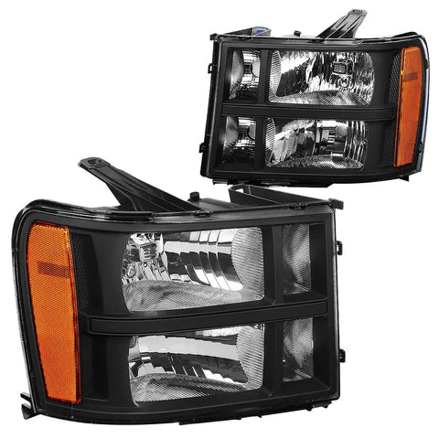 2007-2014 Gmc Sierra 1500 2500 3500 Headlight Lamps Left+Right Black/ Amber DNA MOTORING