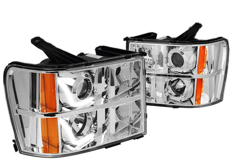 2007-2014 Gmc Sierra Pickup Chrome/Amber Led Drl Projector Headlight Lamps DNA MOTORING