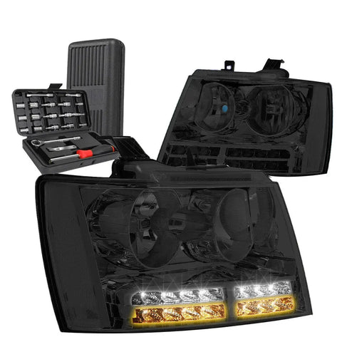 2007-2014 Tahoe Suburban Led Drl Smoked Housing Clear Signal Headlight+Tools DNA MOTORING