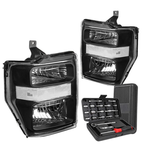 2008-2010 Ford Super Duty F250 Black Clear Signal Headlight Head Lamp+Tools DNA MOTORING
