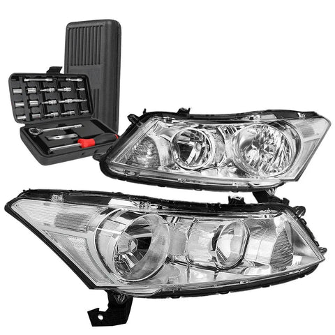 2008-2012 Honda Accord 4-Door Chrome Clear Signal Headlight Head Lamps+Tools DNA MOTORING