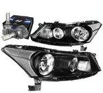 2008-2012 Honda Accord 4-Door Sedan Headlight W/Led Kit Slim Style Black DNA MOTORING