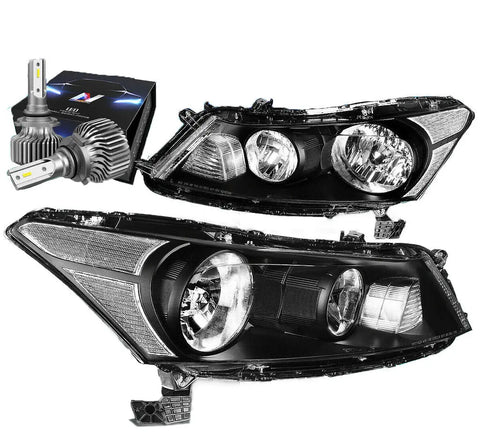 2008-2012 Honda Accord 4-Door Sedan Headlight W/Led Kit Slim Style Black DNA MOTORING