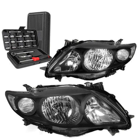 2009-2010 Toyota Corolla E140 Black Clear Corner Headlight Head Lamp+Tools DNA MOTORING