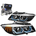 2009-2012 Bmw E90 3-Series 3D U-Halo Headlights W/Led Kit+Cool Fan Black DNA MOTORING