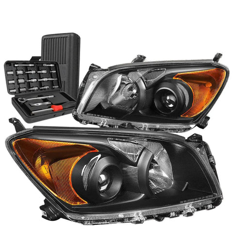2009-2012 Toyota Rav4 Black Housing Amber Signal Projector Headlights+Tools DNA MOTORING