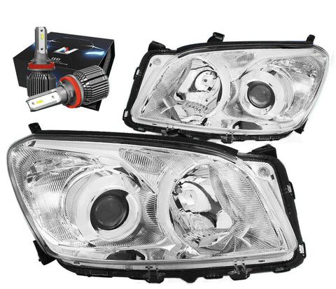 2009-2012 Toyota Rav4 Projector Headlight Lamps W/Led Kit+Cool Fan Chrome DNA MOTORING