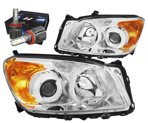2009-2012 Toyota Rav4 Projector Headlight W/Led Kit+Cool Fan Chrome/Amber DNA MOTORING
