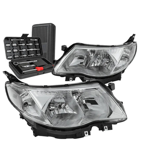 2009-2013 Subaru Forester Pair Chrome Clear Side Headlight Head Lamps+Tools DNA MOTORING
