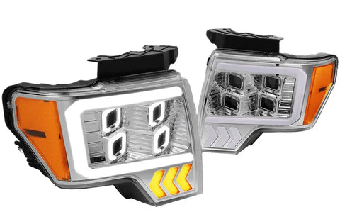 2009-2014 Ford F-150 Led Drl Signal Quad Projector Headlights Chrome/Amber DNA MOTORING