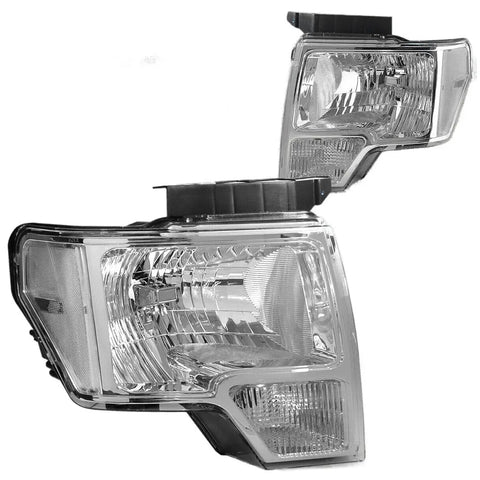2009-2014 Ford F150 Oe Style Chrome Housing Clear Corner Headlight Lamps DNA MOTORING