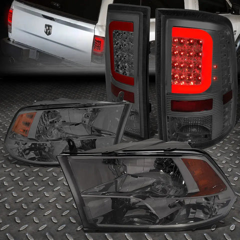 2009-2017 Dodge Ram Red Led Bar Smoked Tail Light+Amber Side Quad Headlight Speed Daddy