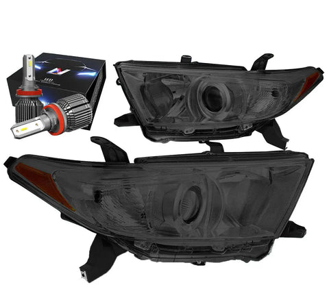 2011-2013 Toyota Highlander Projector Headlights W/Led Kit+Cool Fan Smoked DNA MOTORING