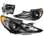 2011-2014 Sonata Projector Black Amber Corner Headlight W/Led Kit+Cool Fan DNA MOTORING