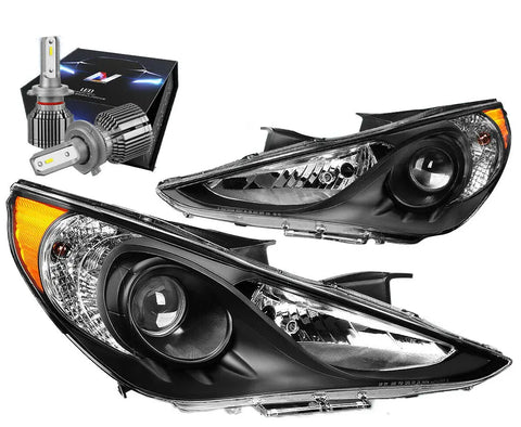 2011-2014 Sonata Projector Black Amber Corner Headlight W/Led Kit+Cool Fan DNA MOTORING