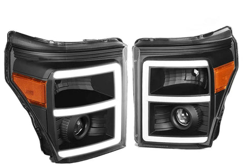 2011-2016 F250 F350 F450 Super Duty E-Bar Led Drl Projector Headlight Lamps DNA MOTORING