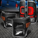 2011-2016 Ford Super Duty Red Led Bar Black Tail Light+Amber Side Headlight Speed Daddy