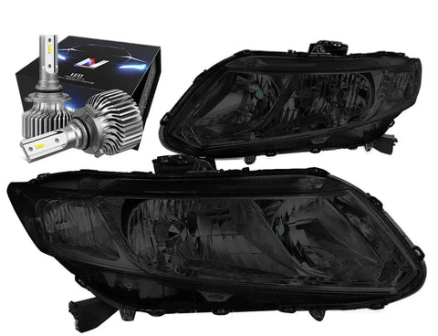 2012-2015 Honda Civic Factory Style Headlight W/Led Kit Slim Style Smoked DNA MOTORING