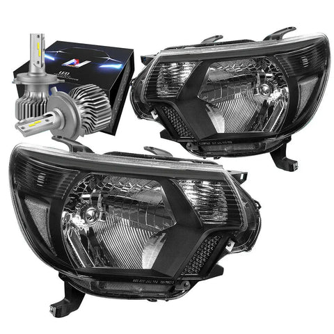2012-2015 Toyota Tacoma Headlight Lamps W/Led Kit Slim Style Black/Clear DNA MOTORING