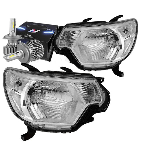 2012-2015 Toyota Tacoma Headlight Lamps W/Led Kit Slim Style Chrome/Clear DNA MOTORING