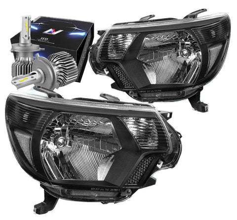 2012-2015 Toyota Tacoma Headlight Lamps W/Led Kit+Cooling Fan Black/Clear DNA MOTORING