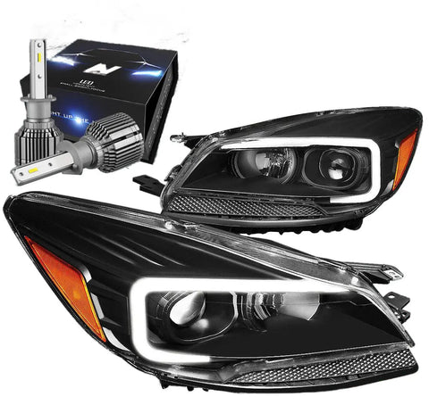 2013-2016 Escape Led Drl Bar Projector Headlight W/Led Kit+Cool Fan Black DNA MOTORING