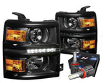 2014-2015 Chevy Silverado Drl Projector Headlight W/Led Kit+Cool Fan Black DNA MOTORING