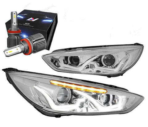 2015-2018 Ford Focus Led Chrome Clear Projector Headlight W/Led Kit+Cool Fan DNA MOTORING