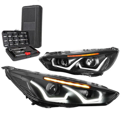 2015-2018 Ford Focus Led Drl Signal Projector Headlight+Tools Black Amber DNA MOTORING