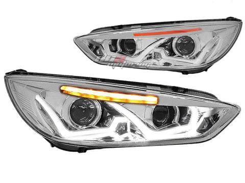 2015-2018 Ford Focus Led Drl+ Turn Signal Projector Headlight Chrome Amber DNA MOTORING