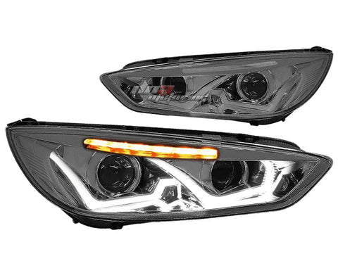 2015-2018 Ford Focus Led Drl+ Turn Signal Projector Headlight Smoked Clear DNA MOTORING