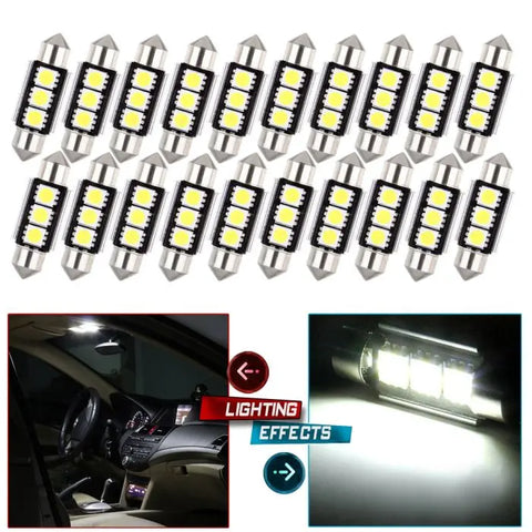 20Pcs White 36mm Festoon LED Bulb 3-5050-SMD Chipsets Error Free Interior Dome Map Trunk Light ECCPP