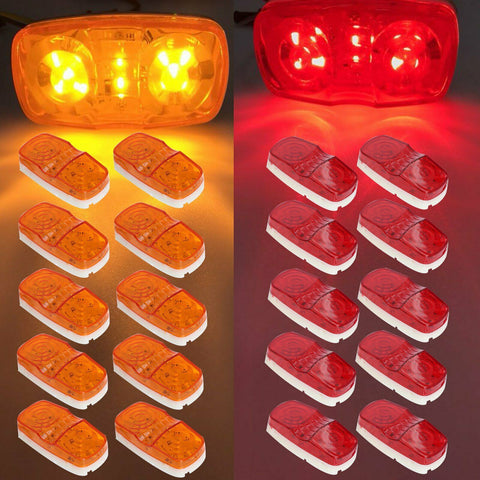 20pcs 10 Diodes Double Bullseye Red+Amber Trailer Marker LED Light Clearance F1 RACING
