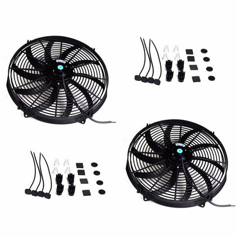 2PCS 16'' Black Slim Fan Push Pull Electric Radiator Cooling 12V Universal Kit SILICONEHOSEHOME