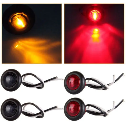 2Pair(Amber, Red) 1'' Round Off-road SUV Pickup Side Marker Identification Light ECCPP