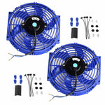 2X 10'' Blue Slim Fan Push Pull Electric Radiator Cooling 12V  Universal Kit New SILICONEHOSEHOME