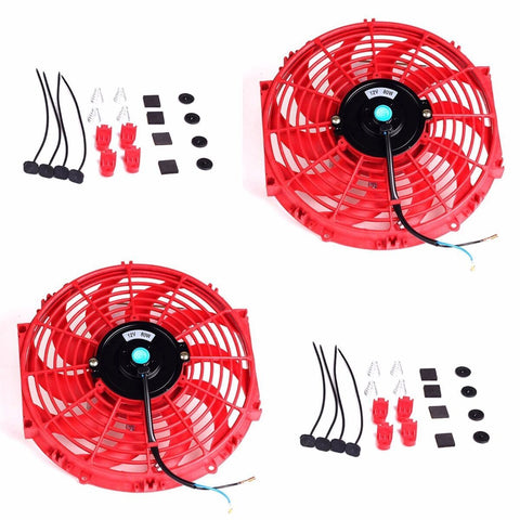 2X 12'' Red Slim Fan Push Pull Electric Radiator Cooling 12V Universal Kit New SILICONEHOSEHOME