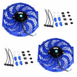 2X 12'' Slim Fan Push Pull Electric Radiator Cooling 12V Universal Kit Blue New SILICONEHOSEHOME
