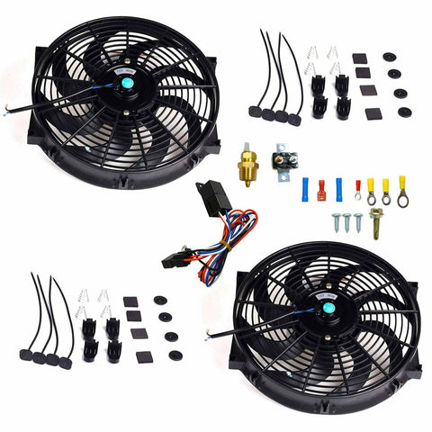 2X 14'' Electric Radiator Cooling Fan 3/8" Probe Ground Thermostat Switch Kit BK SILICONEHOSEHOME