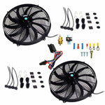 2X 16'' Electric Radiator Fan+High 1000 CMF Thermostat Wiring Switch Relay Kit SILICONEHOSEHOME