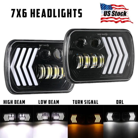 2X 5X7'' 7X6'' Led Headlight Light Amber Drl Hi-Lo Beam For Isuzu Trooper Pickup EB-DRP