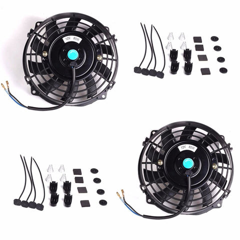 2X 7'' Black Slim Fan Push Pull Electric Radiator Cooling 12V Universal Kit New SILICONEHOSEHOME