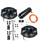 2X Black 10"Inch Radiator Fan Thin Electric Cooling 12V 800Cf + 1X Coolant Tank BLACKHORSERACING