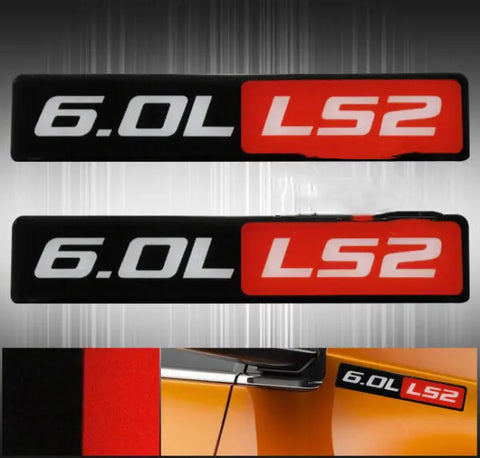 2X Black Red 6.0L Ls2 Adhesive Euro Emblem Decal Sticker Badge Fender Door Trunk AJP DIST