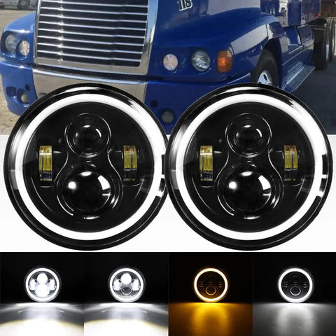 2X Dot 7" Inch Led Headlight Hi-Lo Beam Angel Eyes Drl For Freightliner Century EB-DRP