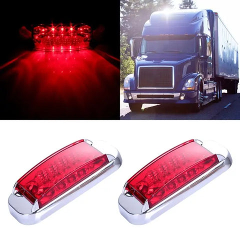 2X NEW Lorry/ Van/ Caravan Rectangular 16LED Universal Chromed Red Marker ECCPP