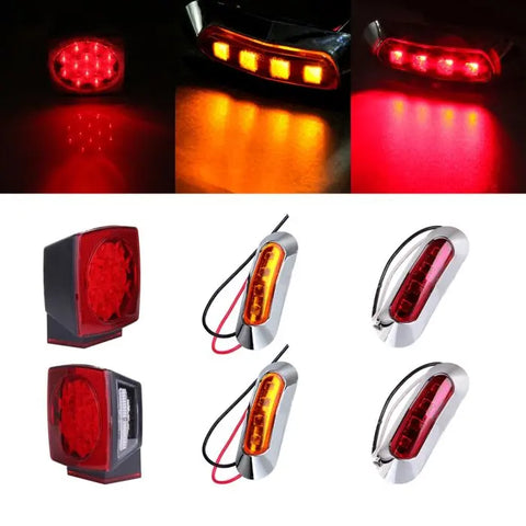 2X Red LED Square 12 led Tail Stop Brake Trailer truck light + free light ECCPP